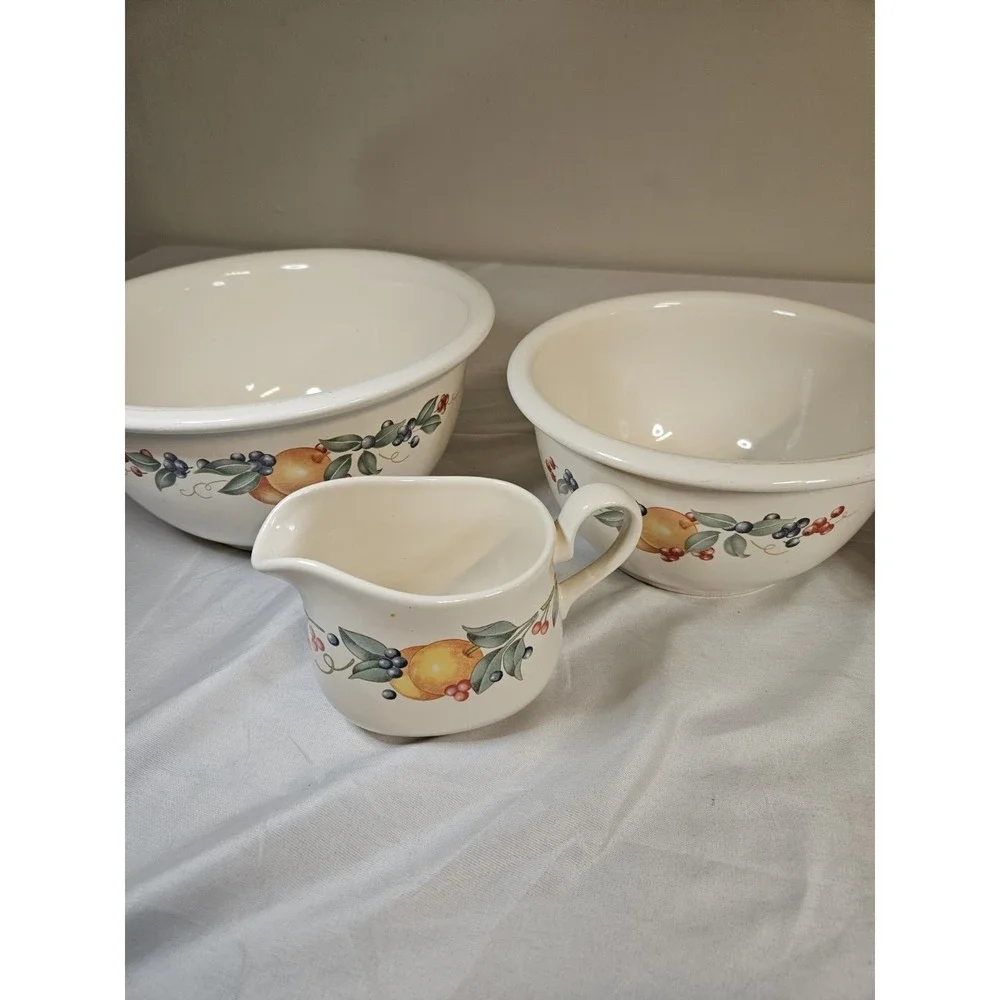Corelle Coordinates Abundance Stoneware Mixing Bowl Set & Creamer 4 Piece Fruit